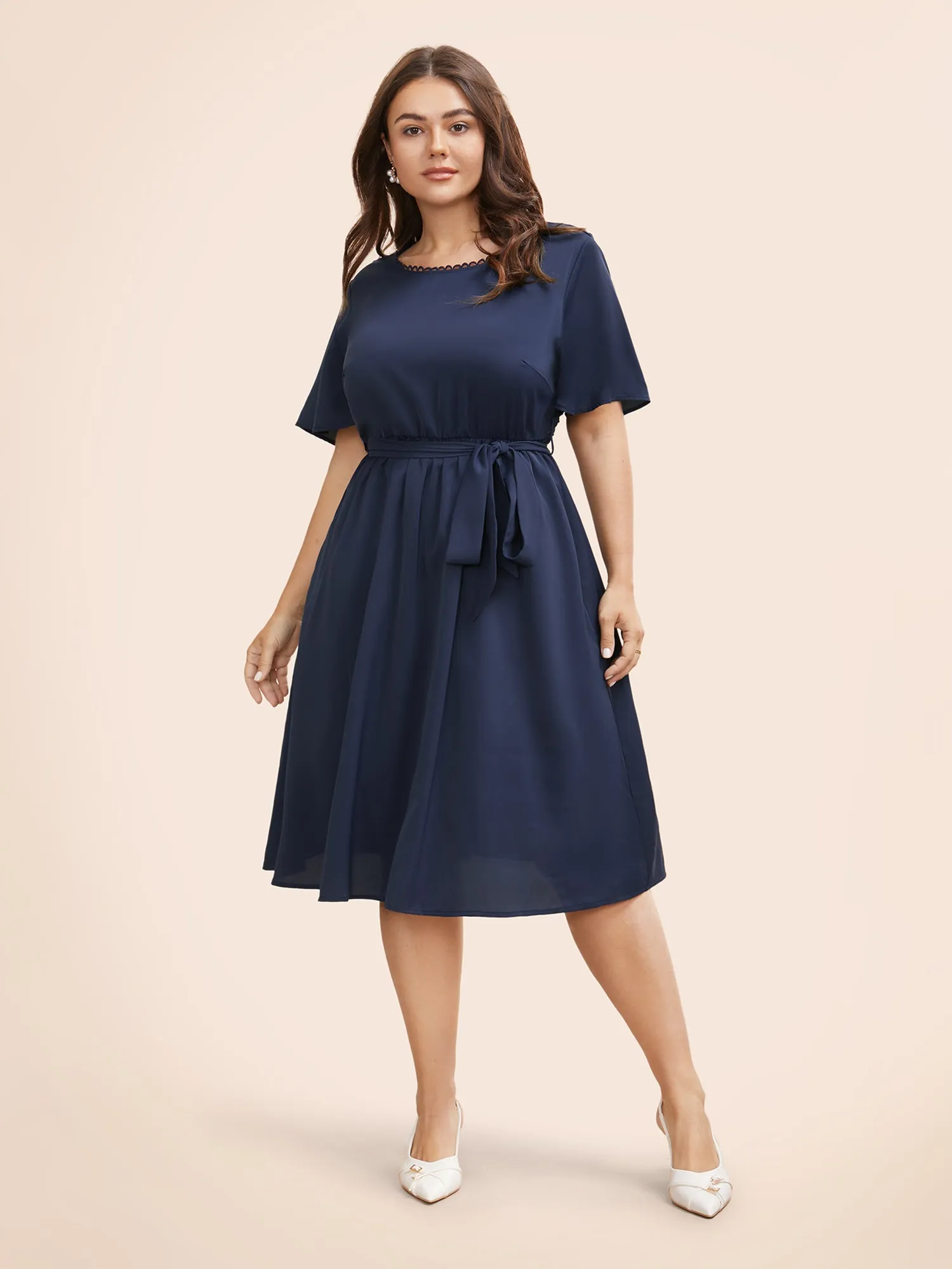 Round Neck Lace Patchwork Ruffle Sleeve Dress sold by Bloomchic product image thumbnail 3