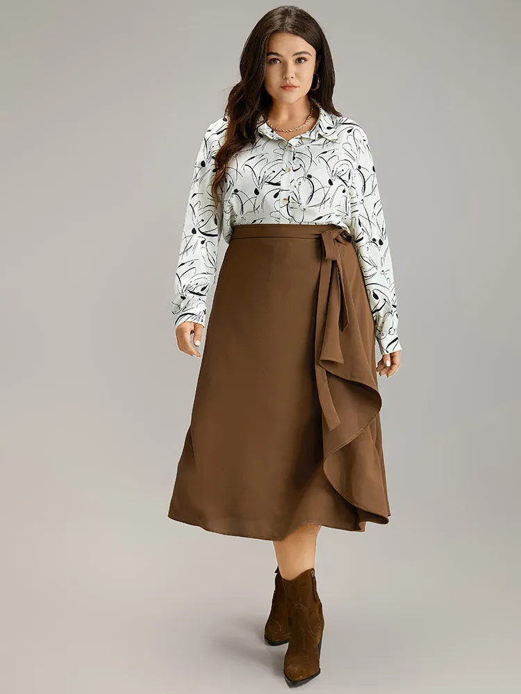 Anti-Wrinkle Solid Asymmetrical Hem Ties Skirt sold by Bloomchic product image thumbnail 3