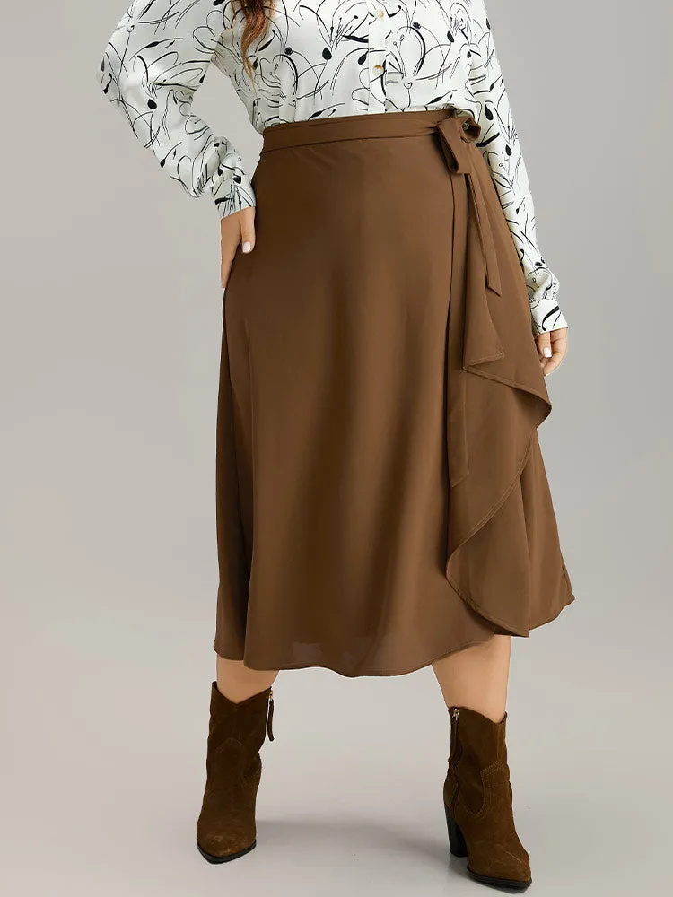 Anti-Wrinkle Solid Asymmetrical Hem Ties Skirt sold by Bloomchic product image thumbnail 4
