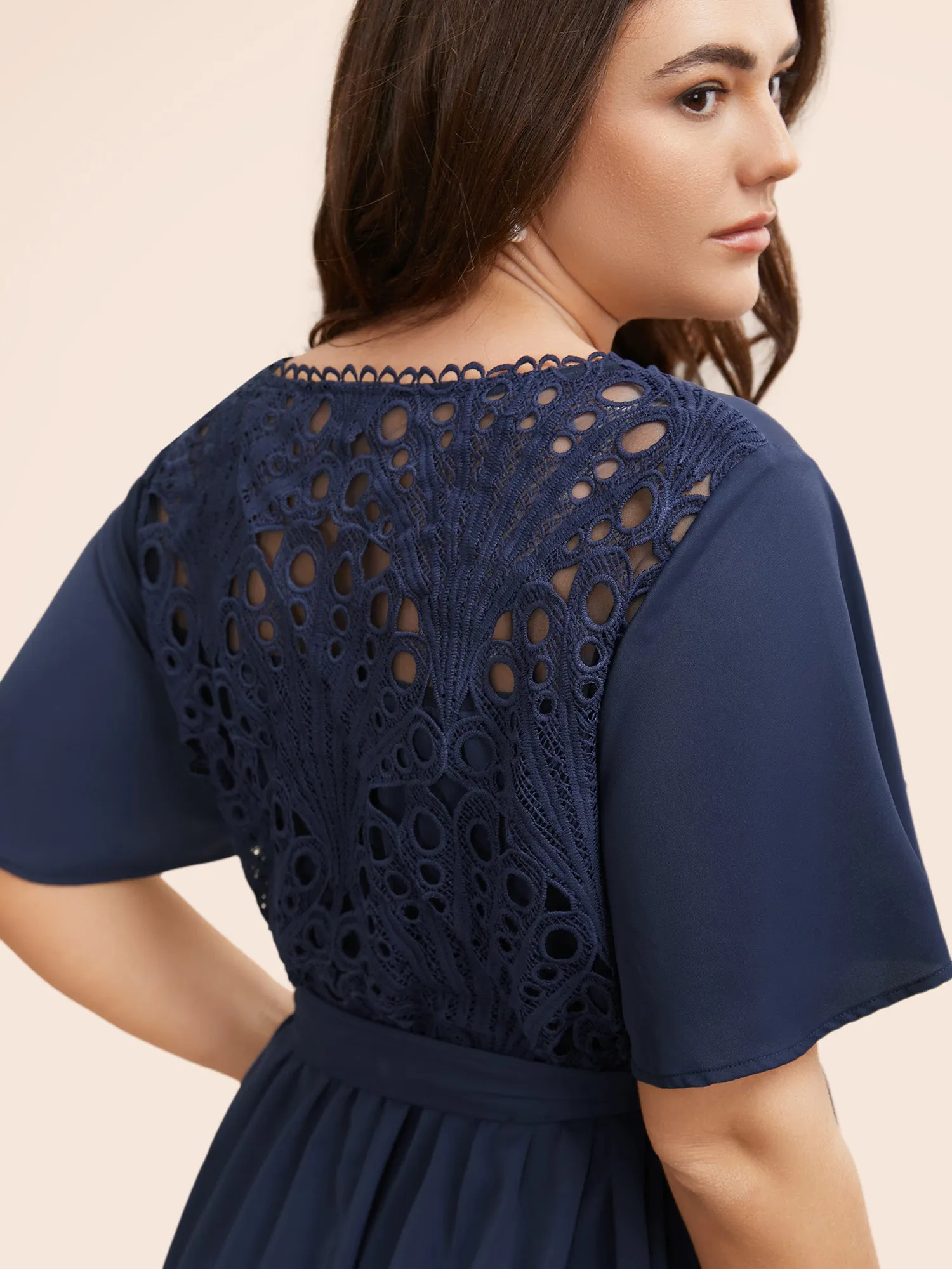 Round Neck Lace Patchwork Ruffle Sleeve Dress sold by Bloomchic product image thumbnail 4