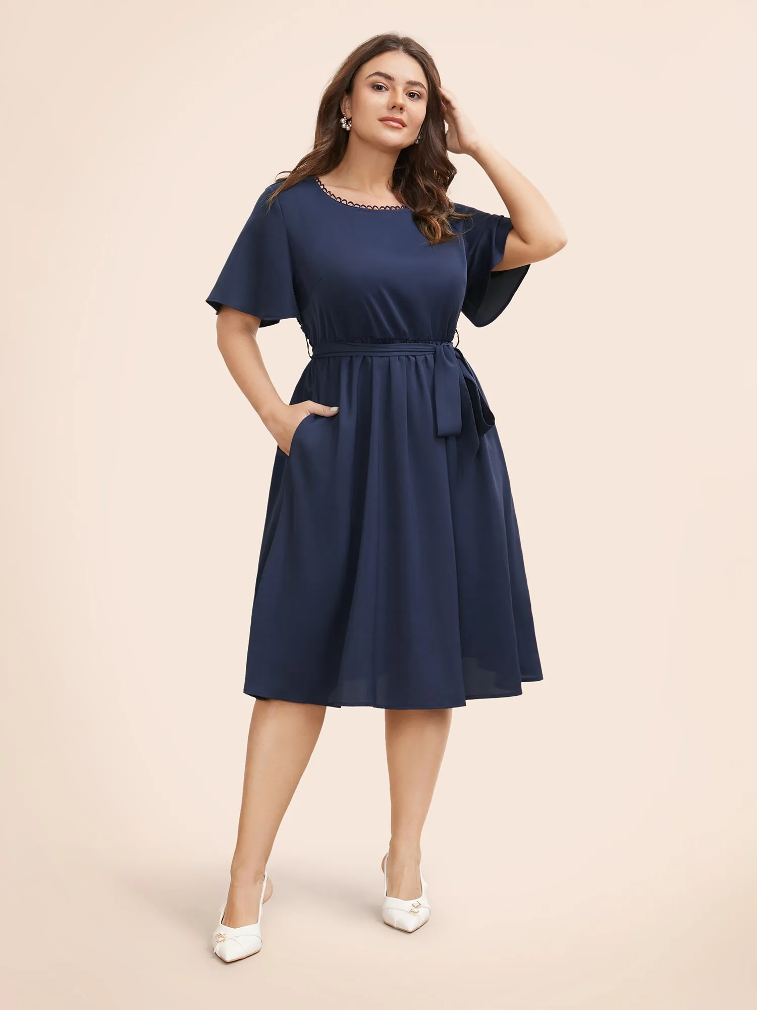 Round Neck Lace Patchwork Ruffle Sleeve Dress sold by Bloomchic product image thumbnail 2