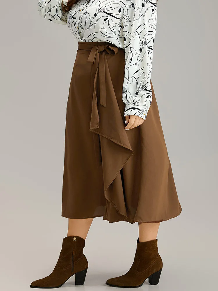 Anti-Wrinkle Solid Asymmetrical Hem Ties Skirt sold by Bloomchic product image thumbnail 2