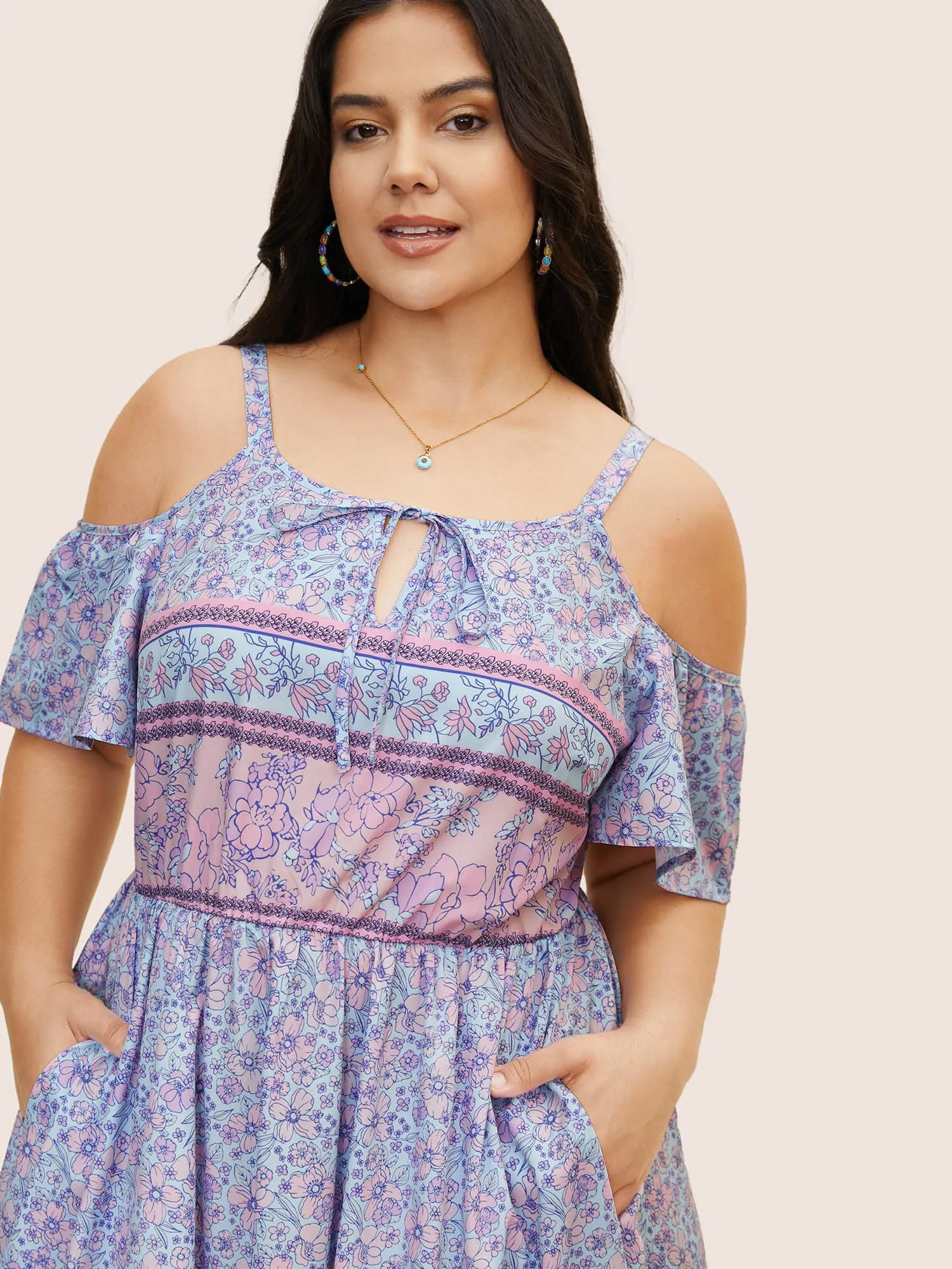 Bandana Print Cold Shoulder Tie Knot Dress sold by Bloomchic product image thumbnail 2