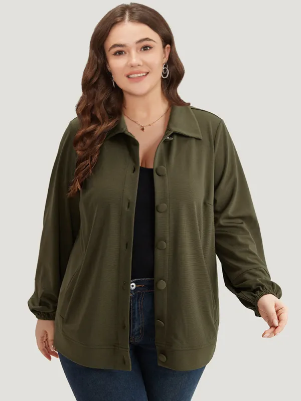 Plain Slant Pocket Button Up Elastic Cuffs Jacket sold by Bloomchic