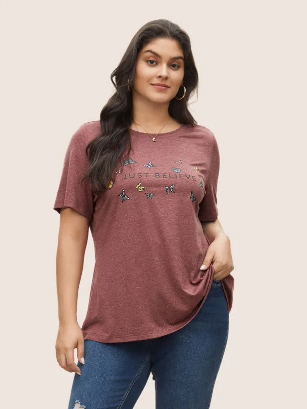 Butterfly & Positive Slogans Graphic Heather T-shirt sold by Bloomchic