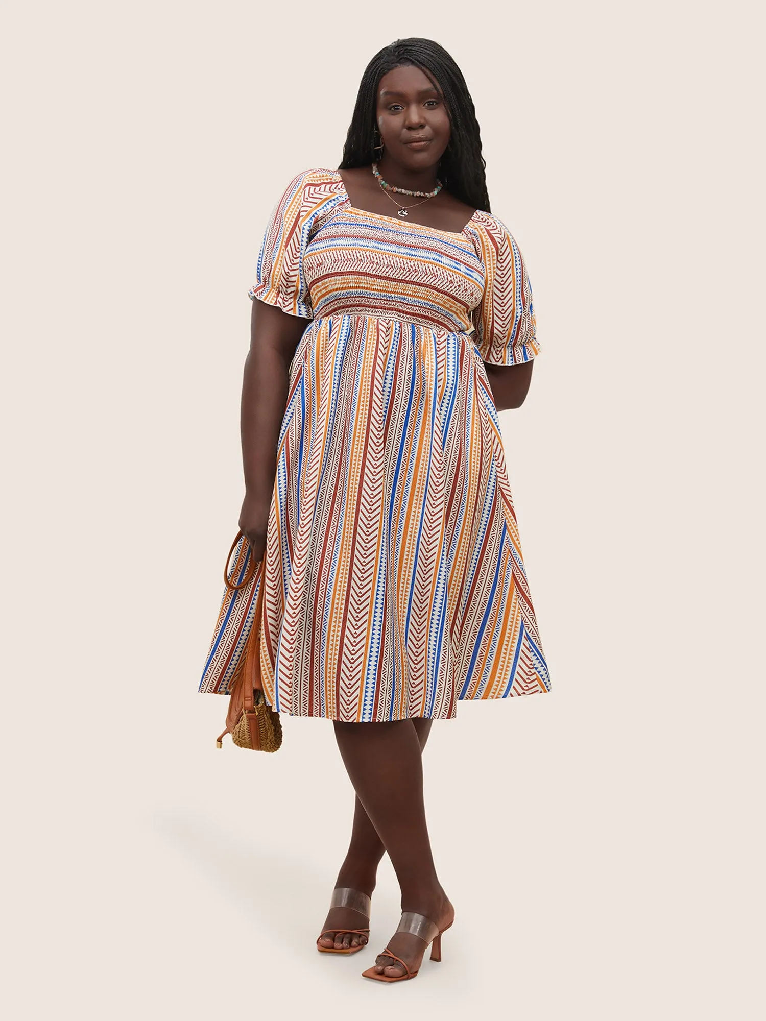 Color Striped Shirred Lantern Sleeve Dress sold by Bloomchic product image thumbnail 2