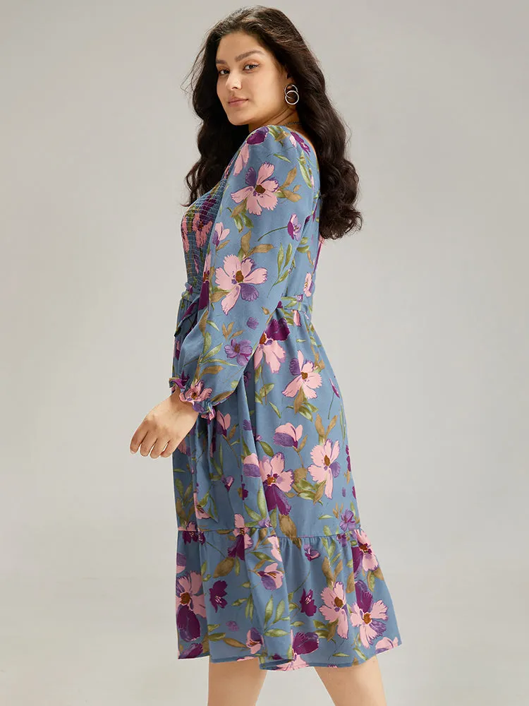 Floral Print Puff Sleeve Belted Shirred Dress sold by Bloomchic product image thumbnail 5