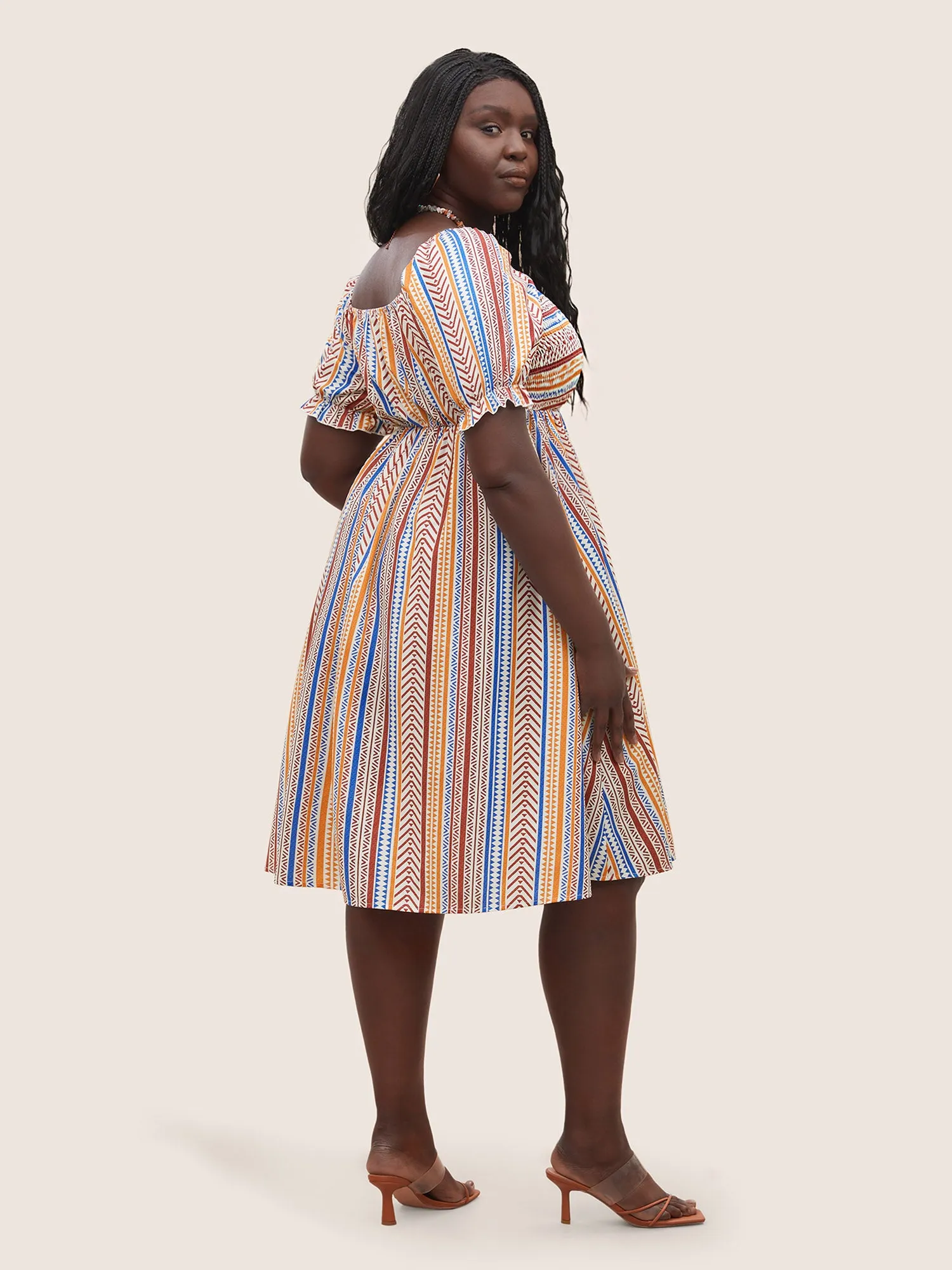 Color Striped Shirred Lantern Sleeve Dress sold by Bloomchic product image thumbnail 3