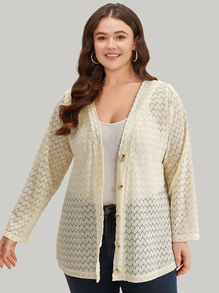 Geometric Lace Hollow Out Button Through Jacket sold by Bloomchic
