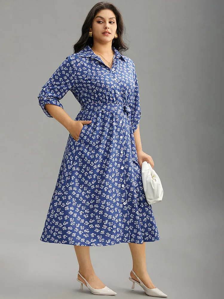 Ditsy Floral Belted Button Through Tab Sleeve Dress sold by Bloomchic product image thumbnail 3