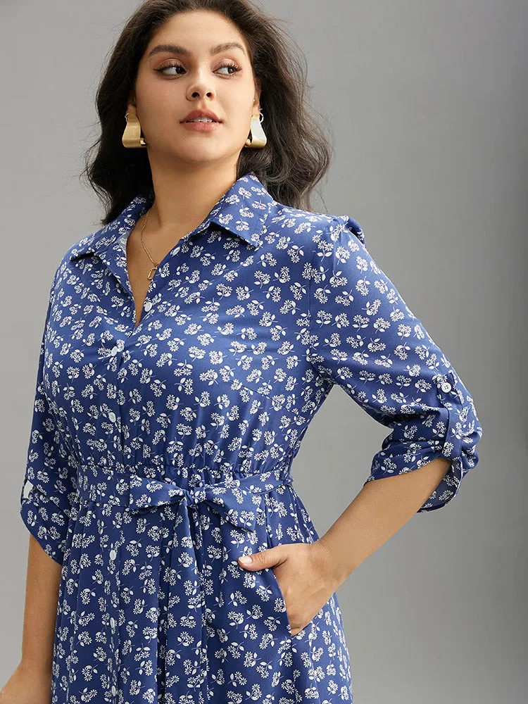 Ditsy Floral Belted Button Through Tab Sleeve Dress sold by Bloomchic product image thumbnail 5