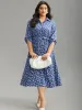 Ditsy Floral Belted Button Through Tab Sleeve Dress sold by Bloomchic