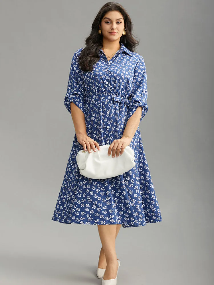 Ditsy Floral Belted Button Through Tab Sleeve Dress sold by Bloomchic product image thumbnail 2