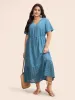 Lace Patchwork Notched Drawstring Dress sold by Bloomchic