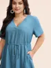 Lace Patchwork Notched Drawstring Dress sold by Bloomchic