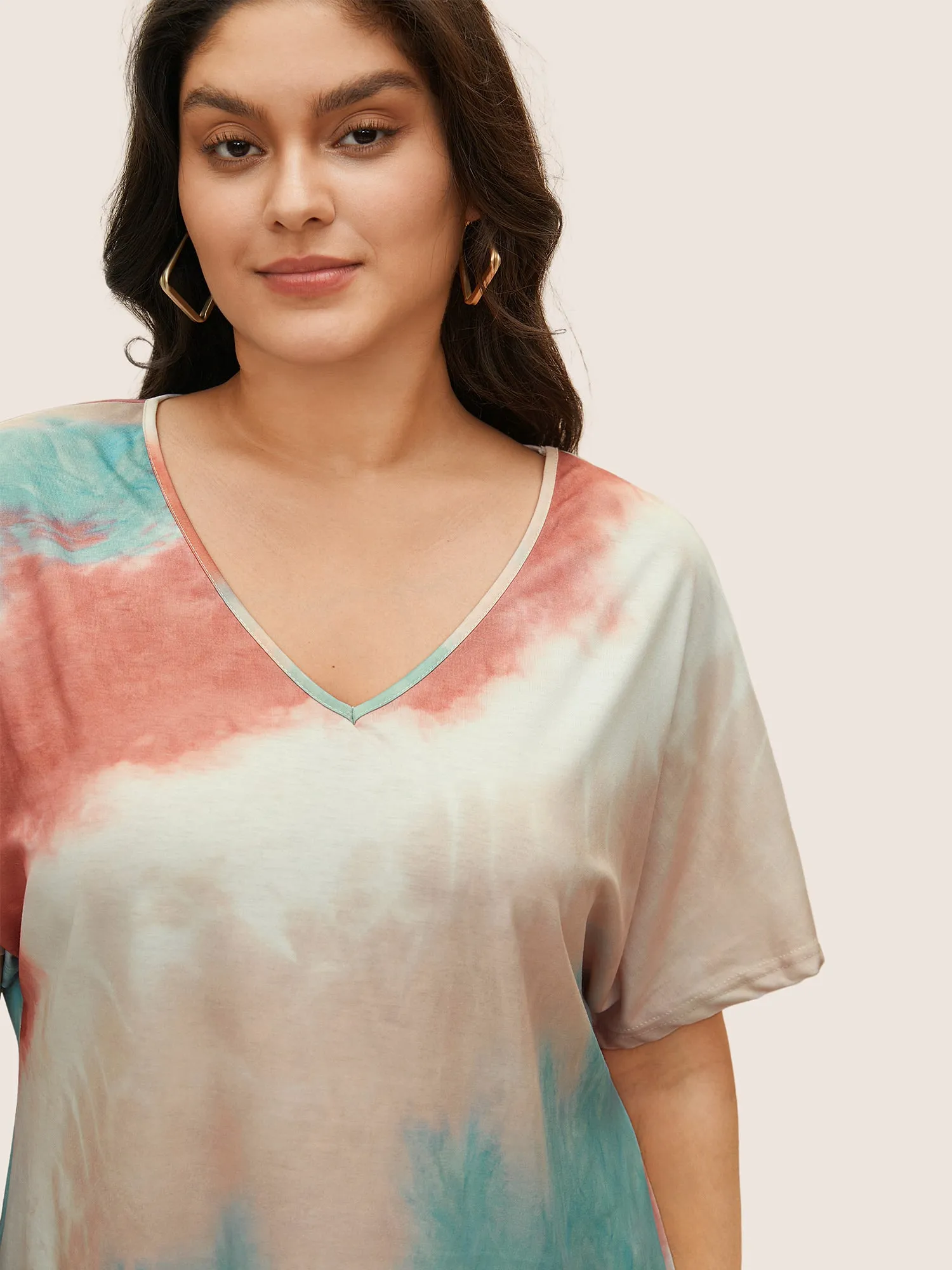 Tie Dye Drop Shoulder V Neck T-shirt sold by Bloomchic product image thumbnail 4