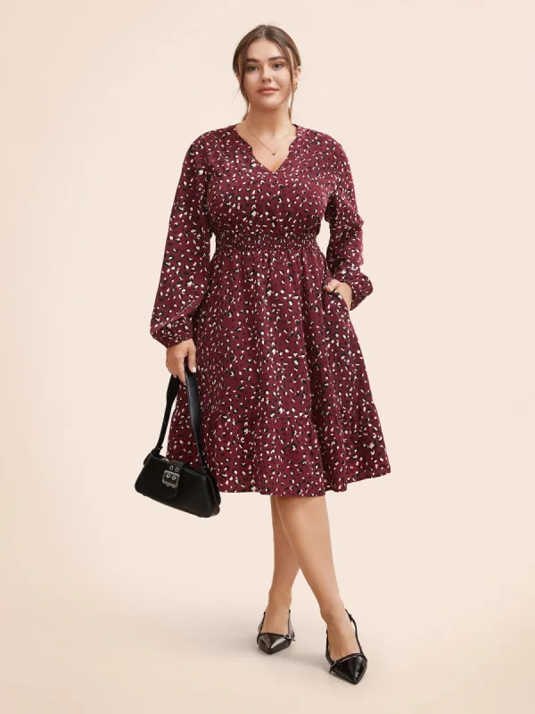 Leopard Print Shirred Lantern Sleeve Dress sold by Bloomchic