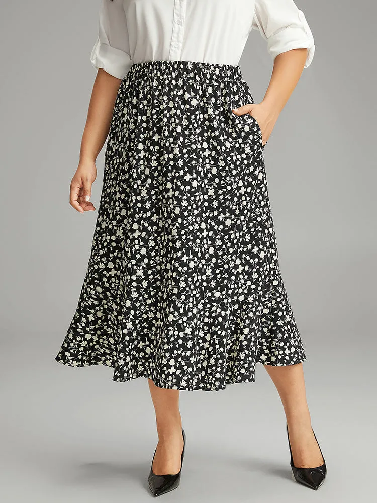 Ditsy Floral Pocket Elastic Waist Ruffle Hem Skirt sold by Bloomchic