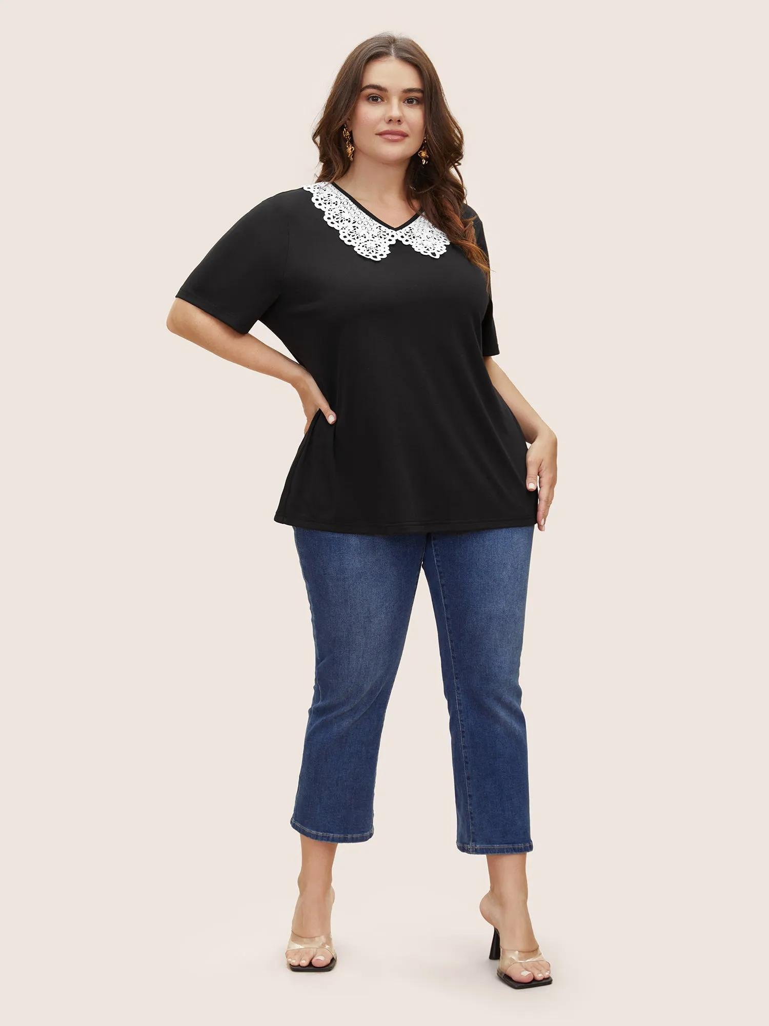 Lace Panel Patchwork Contrast Top sold by Bloomchic product image thumbnail 3