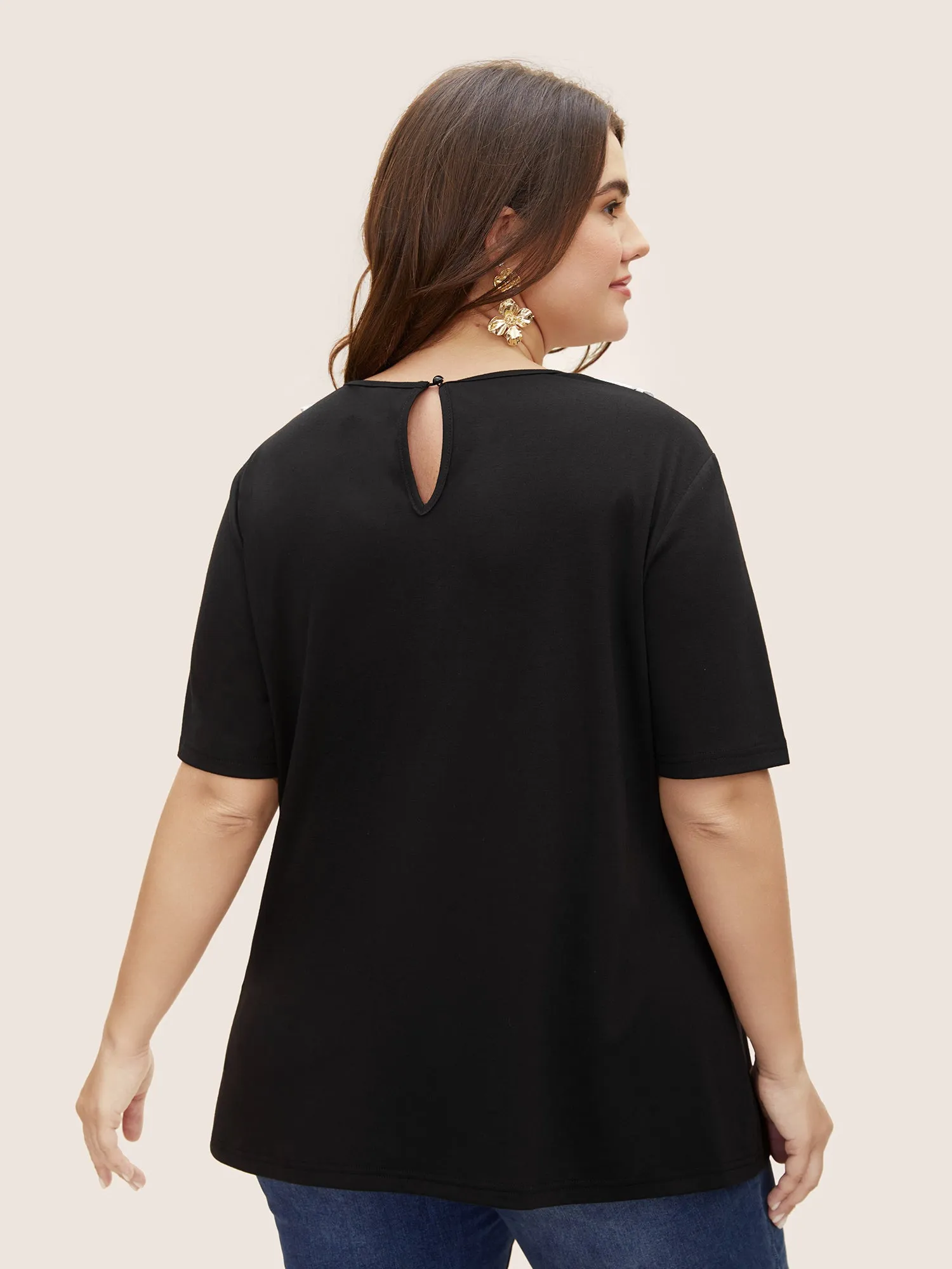 Lace Panel Patchwork Contrast Top sold by Bloomchic product image thumbnail 2