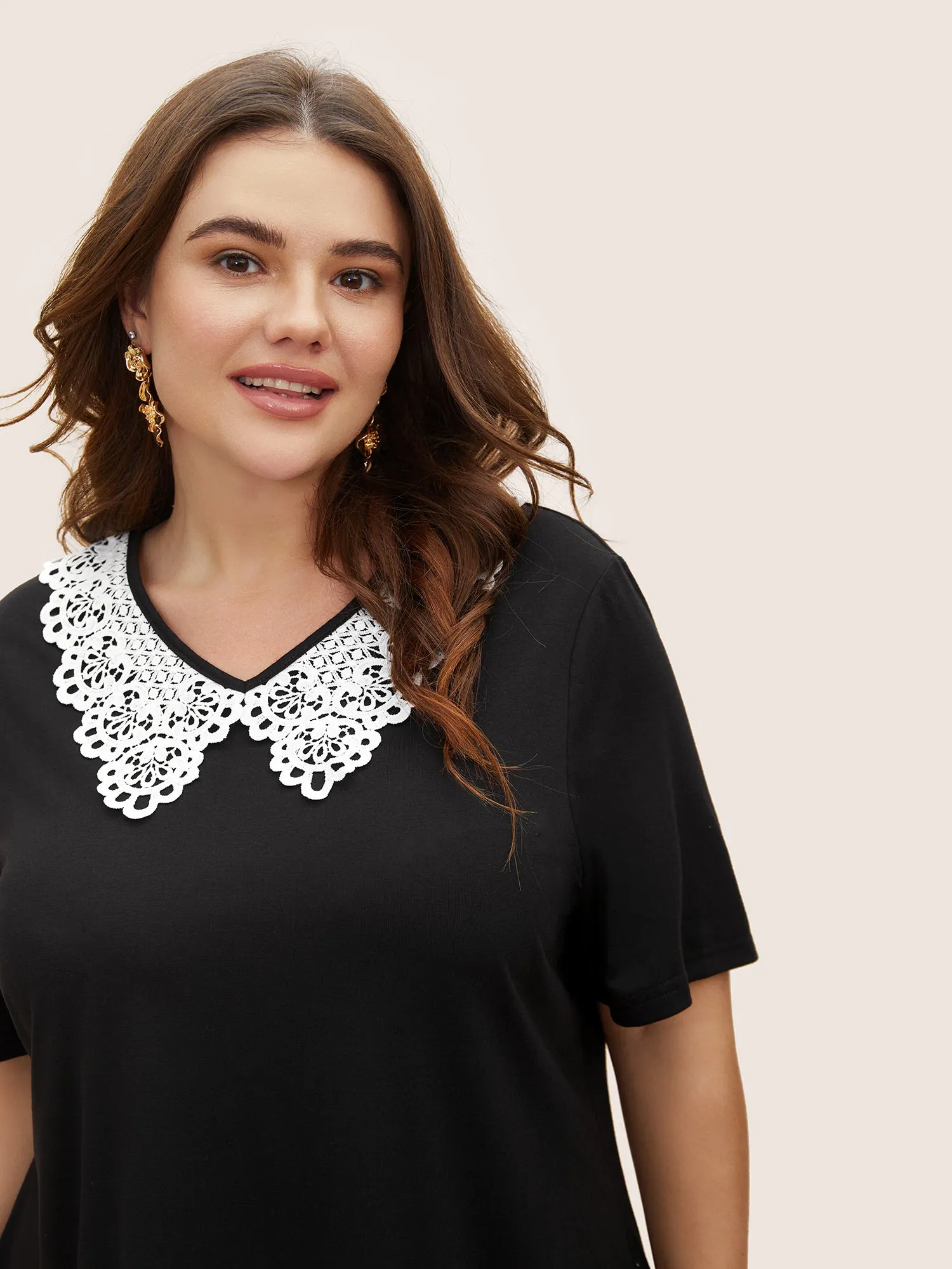 Lace Panel Patchwork Contrast Top sold by Bloomchic product image thumbnail 4