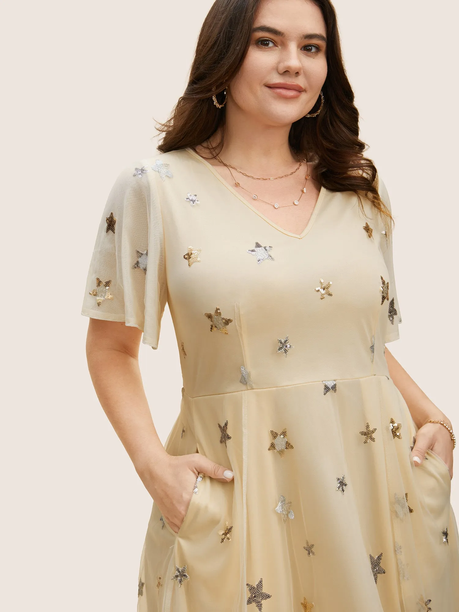 Star Embroidered Sequin Mesh Maxi Dress sold by Bloomchic product image thumbnail 2