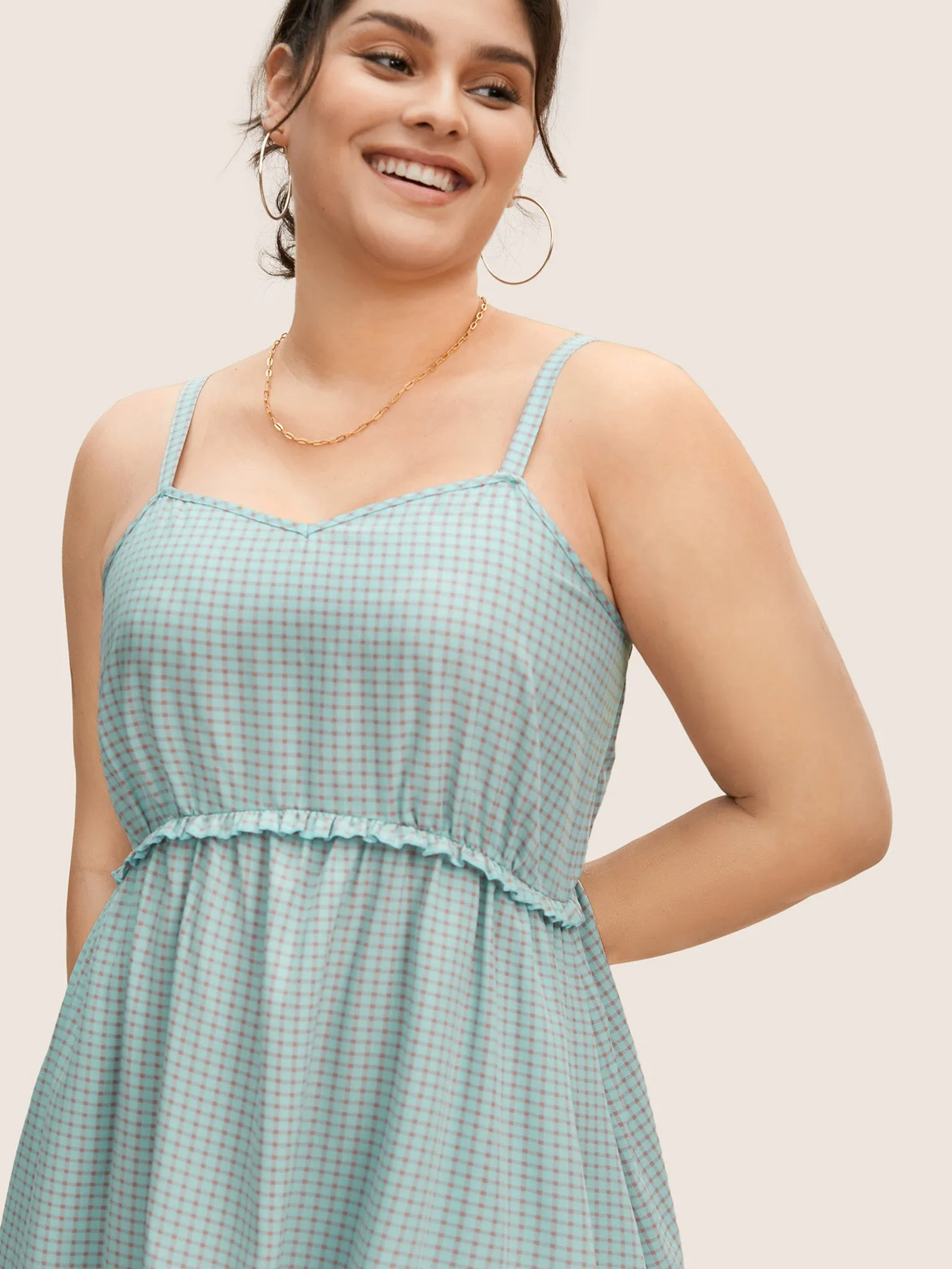 Gingham Frill Trim High Rise Cami Dress sold by Bloomchic product image thumbnail 2