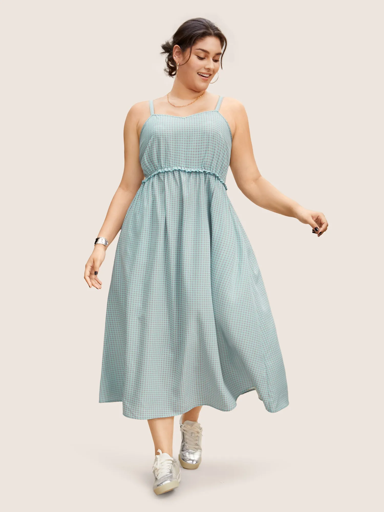 Gingham Frill Trim High Rise Cami Dress sold by Bloomchic product image thumbnail 3