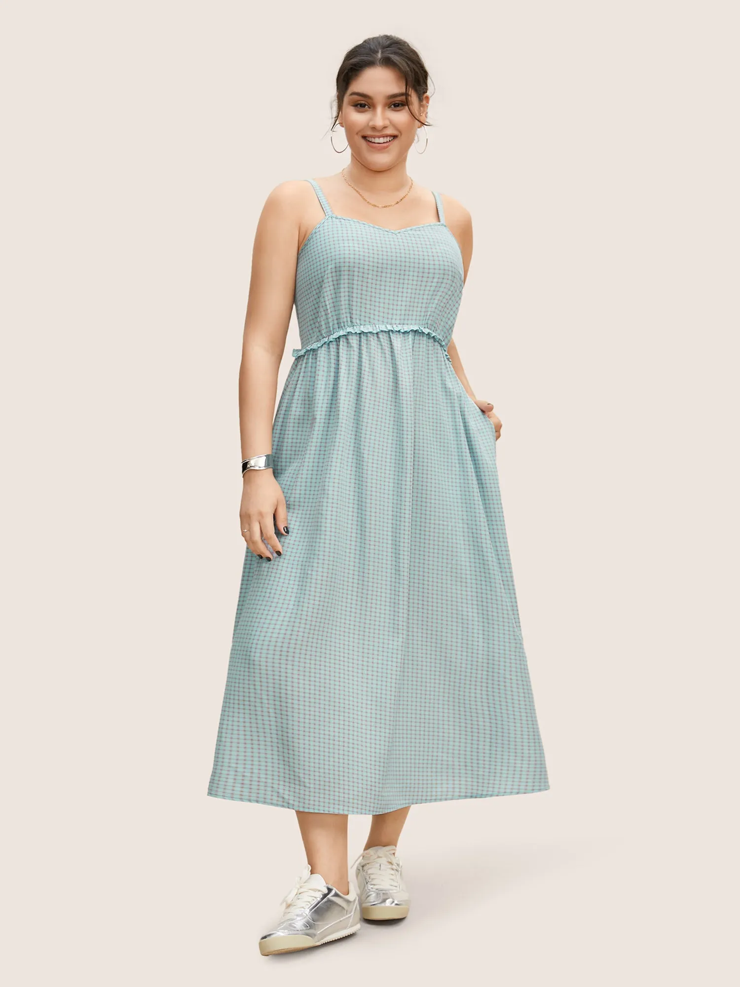 Gingham Frill Trim High Rise Cami Dress sold by Bloomchic