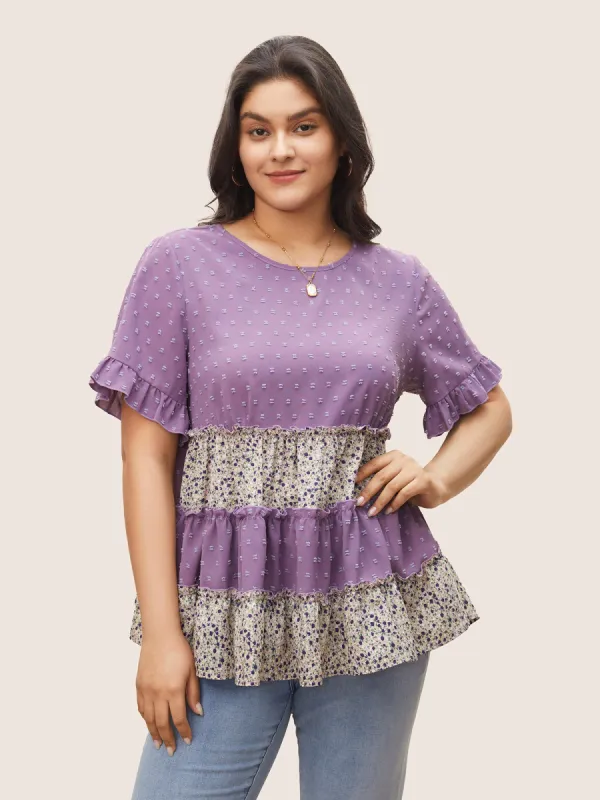 Textured Patchwork Allover Print Tiered Ruffles Blouse sold by Bloomchic