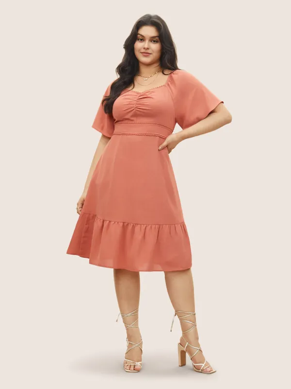Plain Pompom Trim Ruched Patchwork Dress sold by Bloomchic