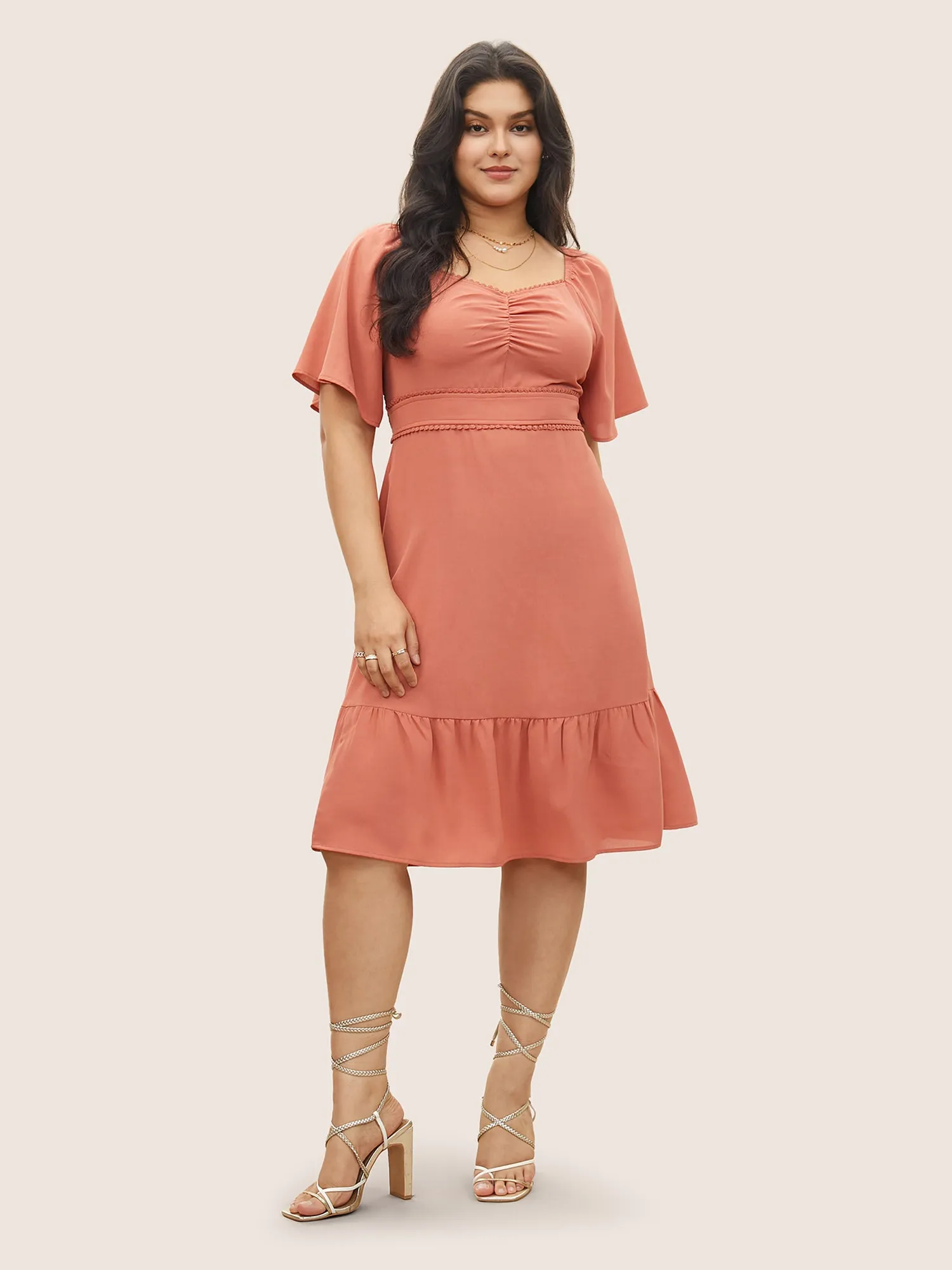 Plain Pompom Trim Ruched Patchwork Dress sold by Bloomchic product image thumbnail 3
