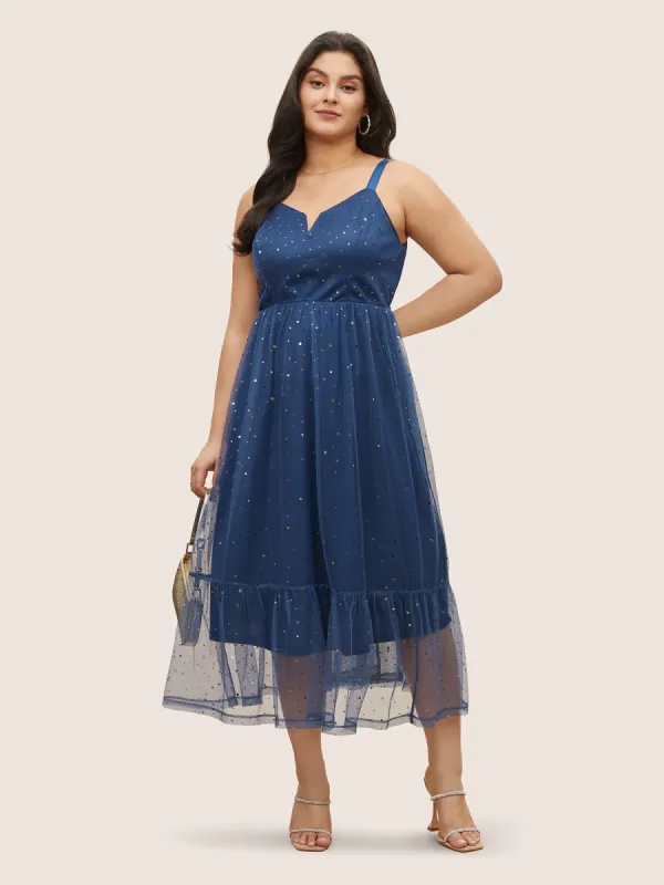 Moon & Star Sequin Layered Hem Notched Cami Dress sold by Bloomchic