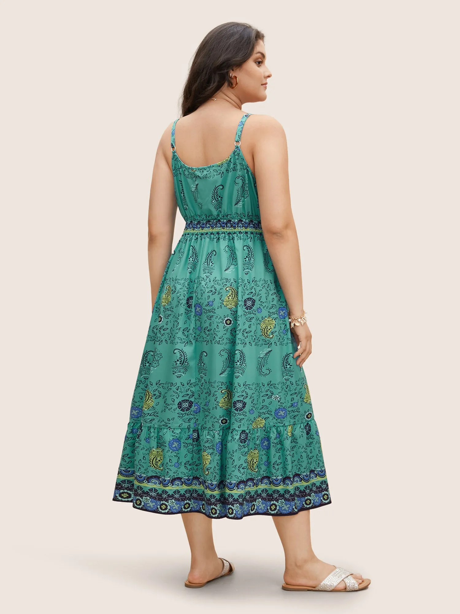 Paisley Print Overlap Collar Shirred Cami Dress sold by Bloomchic product image thumbnail 4