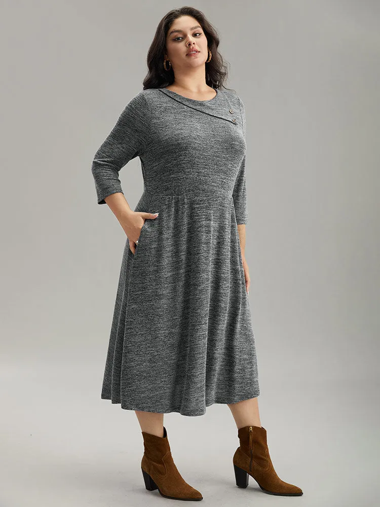 Solid Heather Button Detail Pocket Gathered Dress sold by Bloomchic product image thumbnail 3