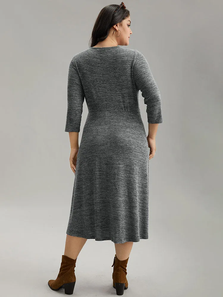 Solid Heather Button Detail Pocket Gathered Dress sold by Bloomchic product image thumbnail 4