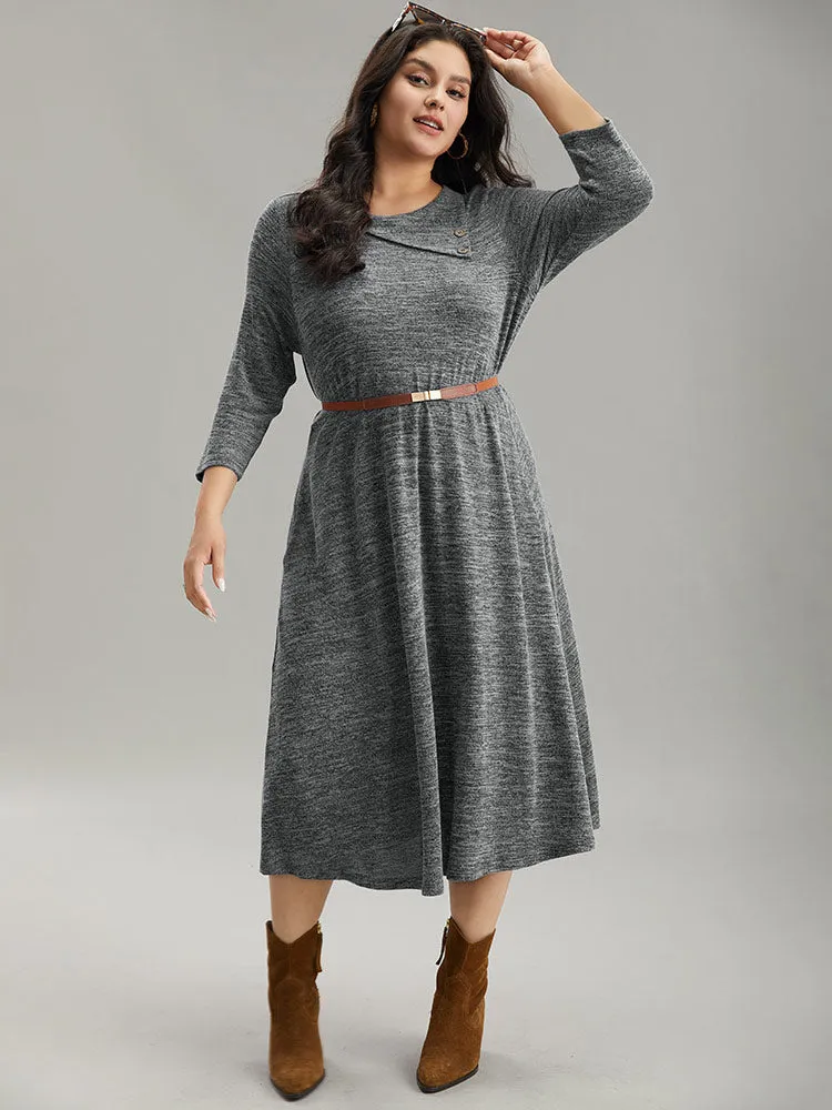 Solid Heather Button Detail Pocket Gathered Dress sold by Bloomchic