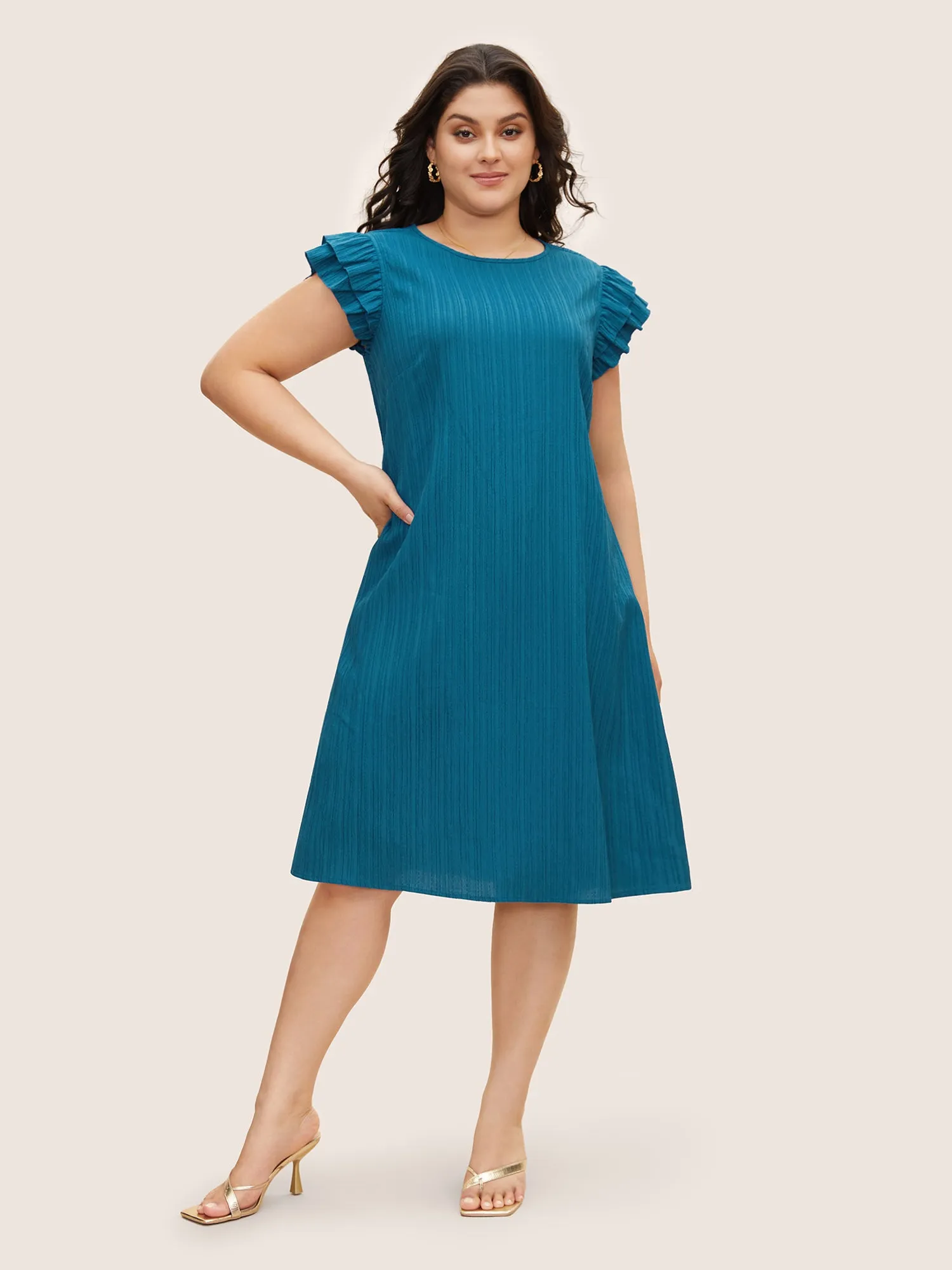 Textured Tiered Ruffle Cap Sleeve Dress sold by Bloomchic product image thumbnail 2