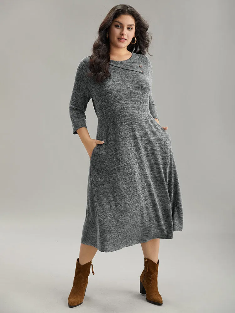 Solid Heather Button Detail Pocket Gathered Dress sold by Bloomchic product image thumbnail 2