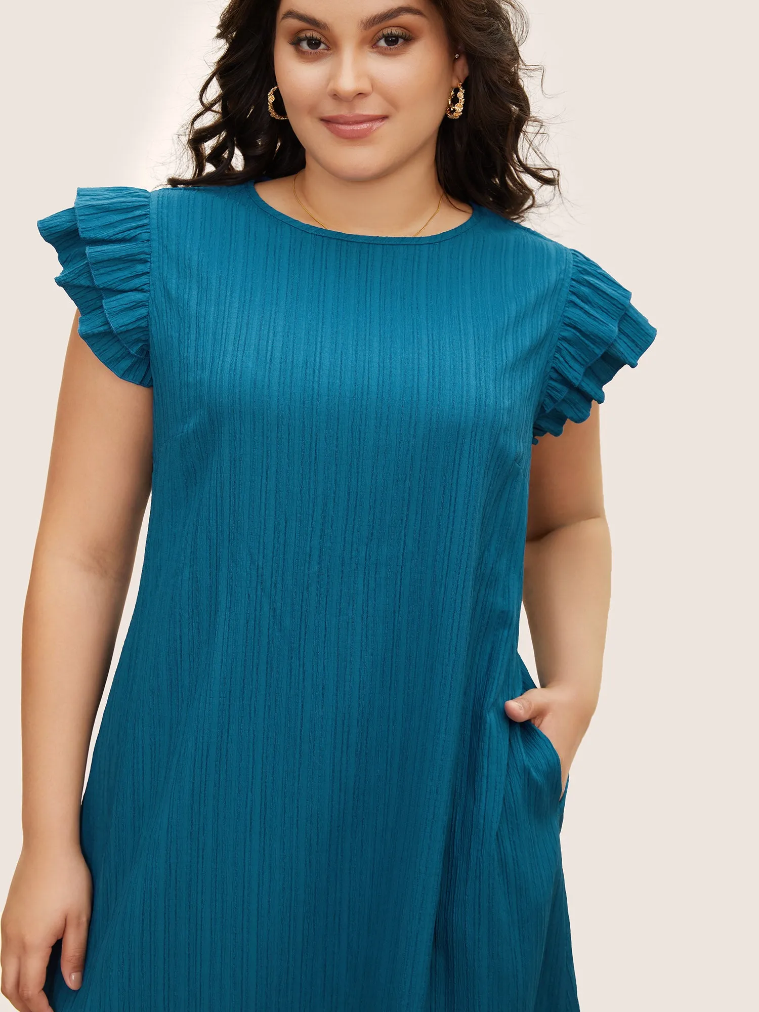 Textured Tiered Ruffle Cap Sleeve Dress sold by Bloomchic product image thumbnail 4