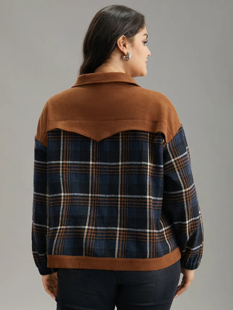 Plaid Patchwork Pocket Lapel Collar Zipper Fly Jacket sold by Bloomchic product image thumbnail 3