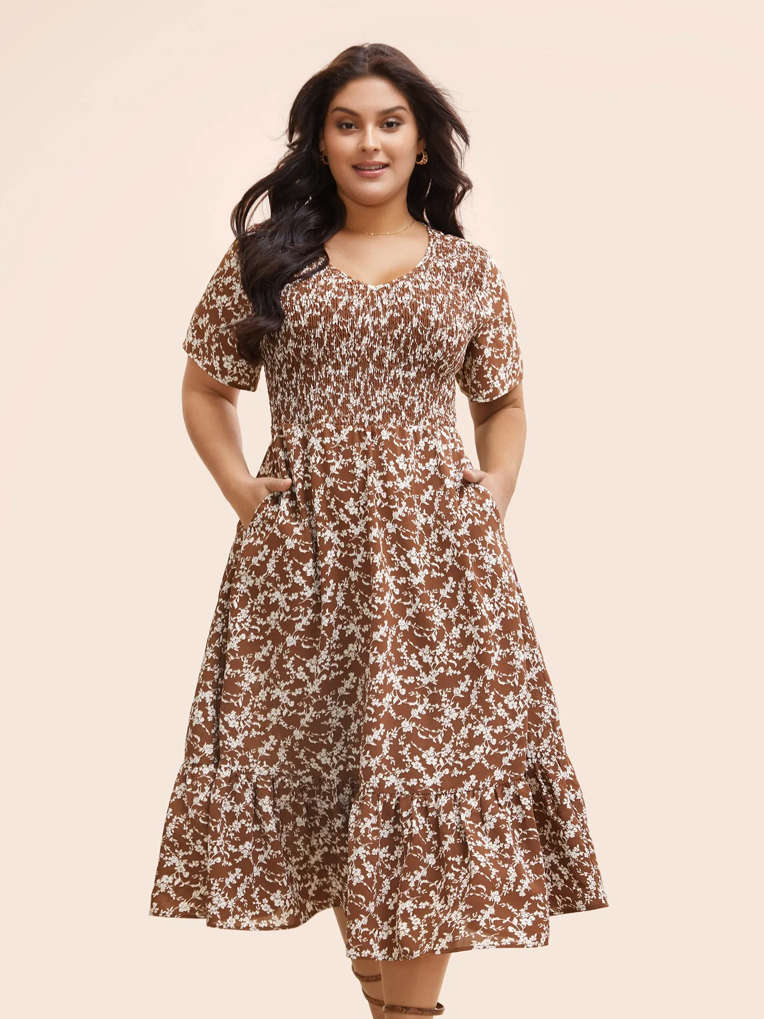 Ditsy Floral Shirred Ruffle Hem Dress sold by Bloomchic