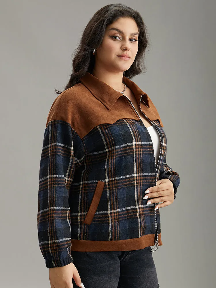 Plaid Patchwork Pocket Lapel Collar Zipper Fly Jacket sold by Bloomchic product image thumbnail 4