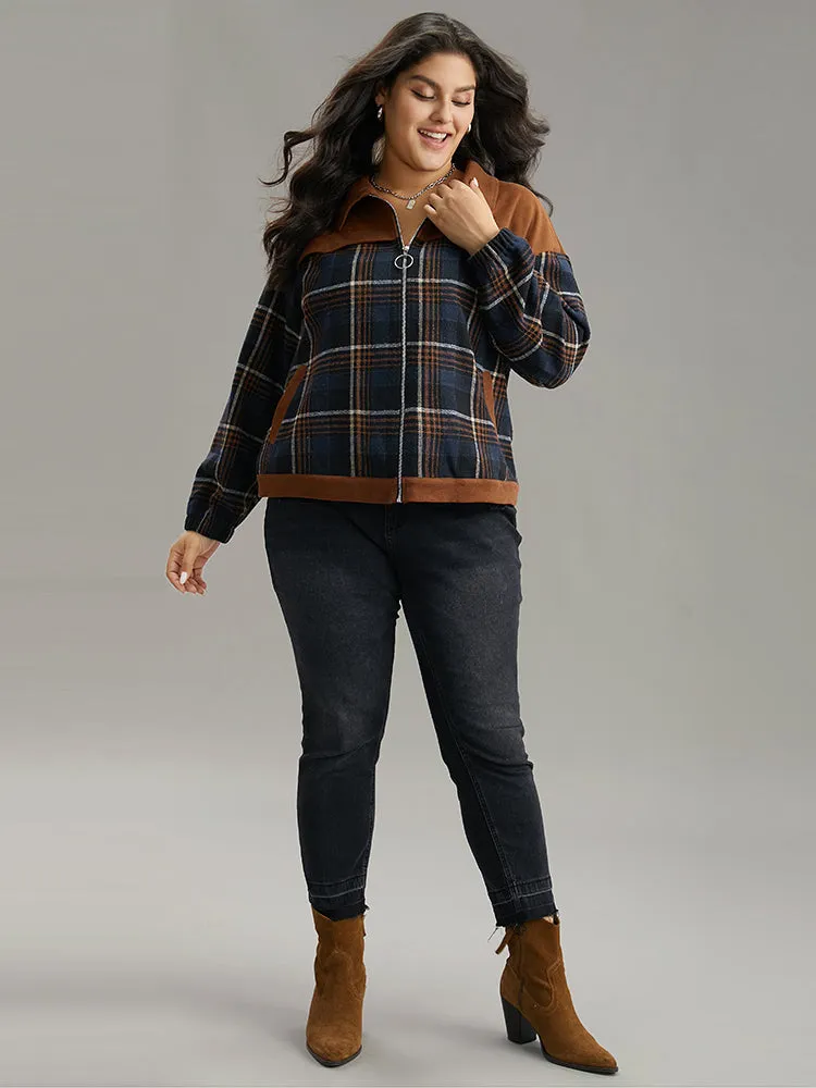 Plaid Patchwork Pocket Lapel Collar Zipper Fly Jacket sold by Bloomchic product image thumbnail 5