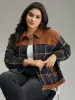 Plaid Patchwork Pocket Lapel Collar Zipper Fly Jacket sold by Bloomchic