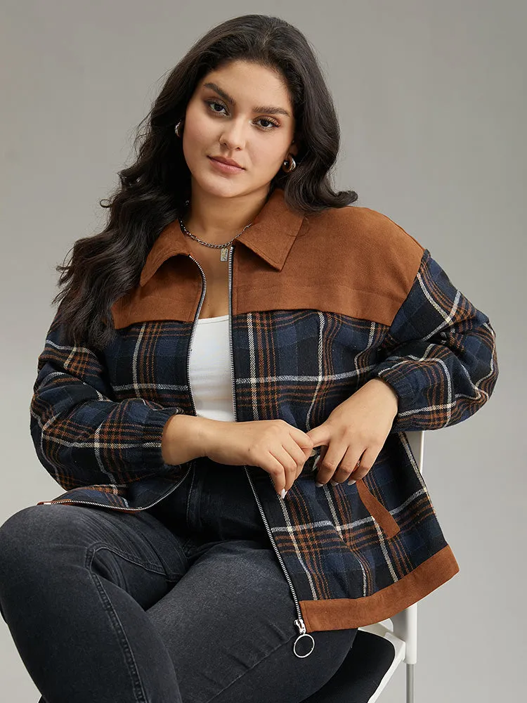 Plaid Patchwork Pocket Lapel Collar Zipper Fly Jacket sold by Bloomchic product image thumbnail 2