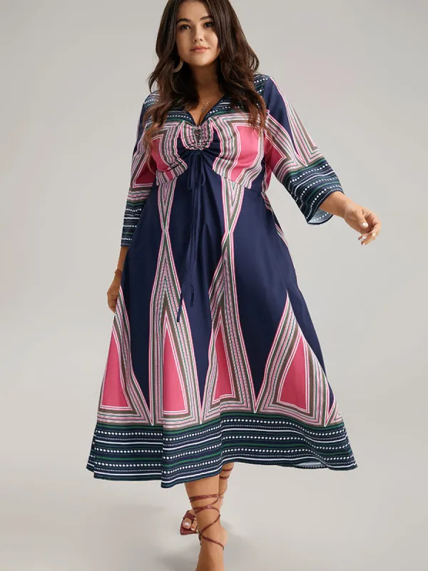 Bandana Geometric Print Drawstring Ruched Dress made by Bloomchic