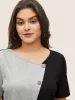 Two Tone Button Detail Asymmetrical Neck T-shirt sold by Bloomchic