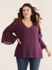 Anti-Wrinkle Tiered Flounce Sleeve Chiffon Blouse sold by Bloomchic