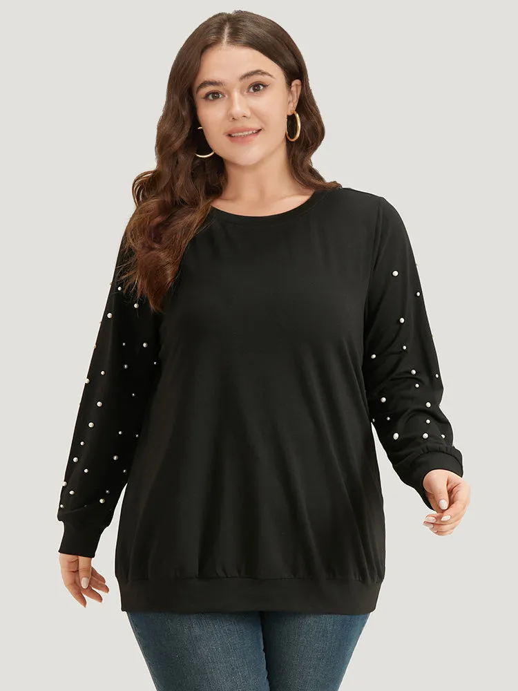 Halloween Pearl Beaded Round Neck Sweatshirt sold by Bloomchic